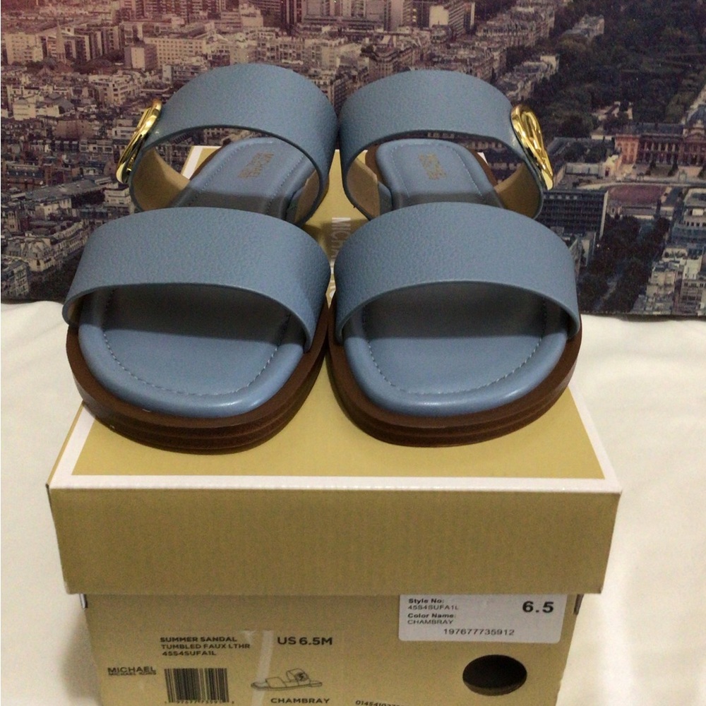 Michael Kors Blue Sandals with Tan Soles Size 6.5